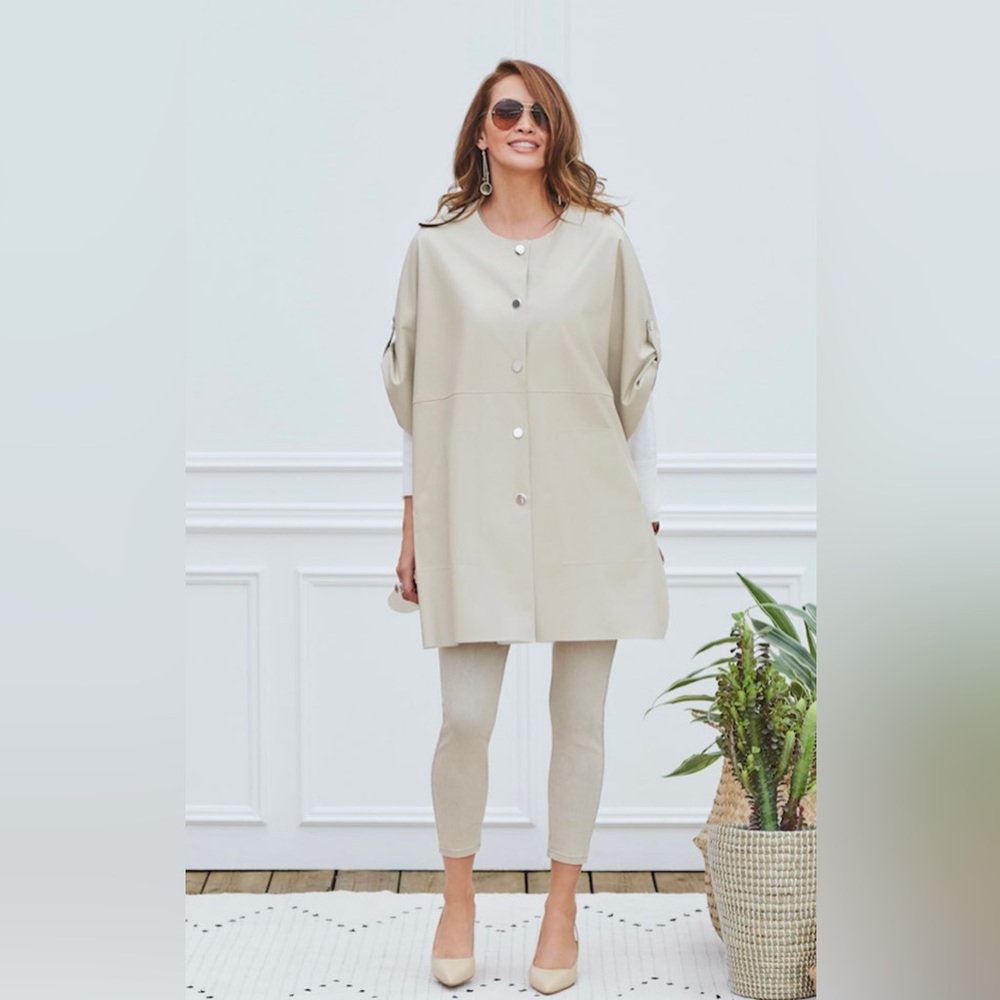 Hilary Radley for Katharine Barclay Faux Leather jacket/cape